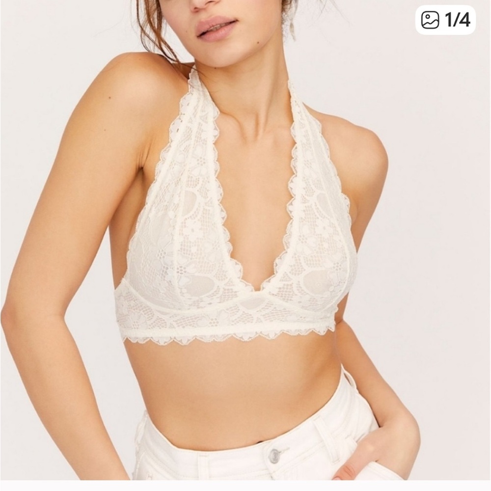 Free People Cream Lace Halter Bralette